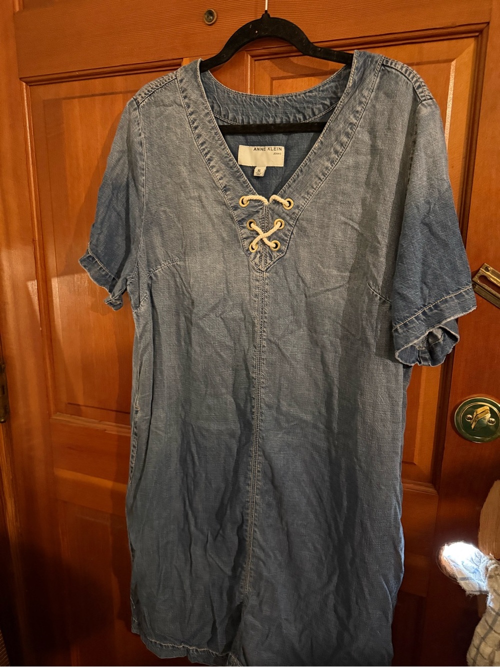 Anne Klein Blue Denim Lace-Up Tunic